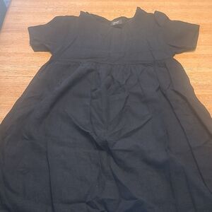 Black Linen Short Sleeve Dress